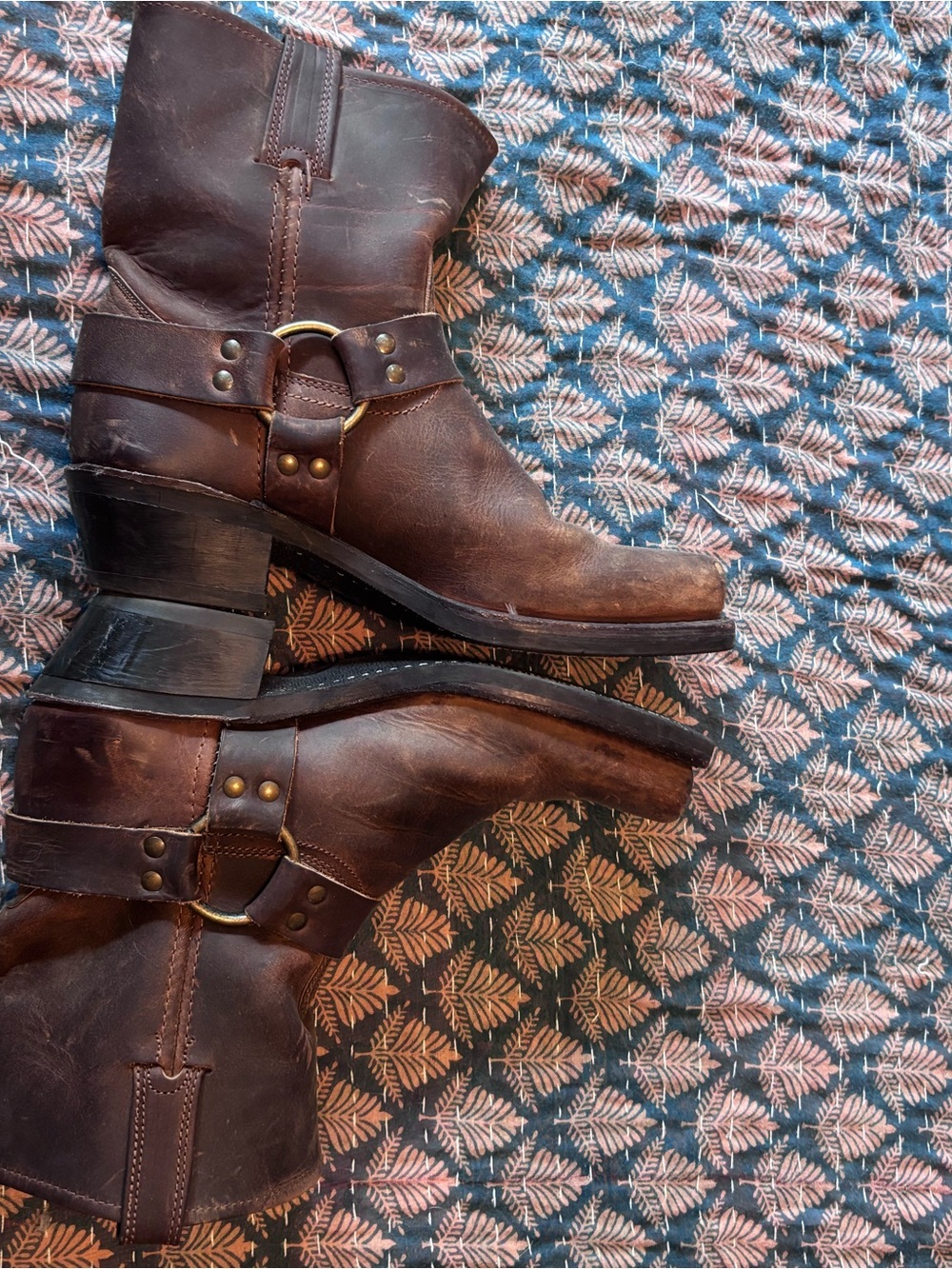 Women’s Frye Brown Leather Harness Boots - Classic Western Style